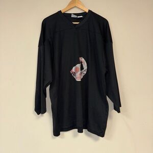 Black Hockey Jersey Mens L V-neck Athletic Sport Halloween Costume Practice